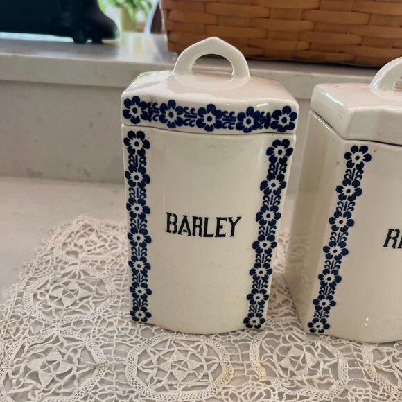 Matching Set 3 Barley, Rice, Oatmeal Dek 1623 Ges Geschatzt Porcelain Canisters - Picture 2 of 11